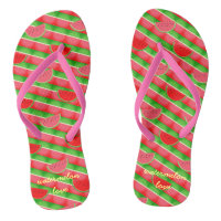 Watermelon Flip Flops/ Pink Green Brushstrokes And Polkadots