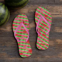 Watermelon Flip Flops/ Pink Green Brushstrokes And Polkadots