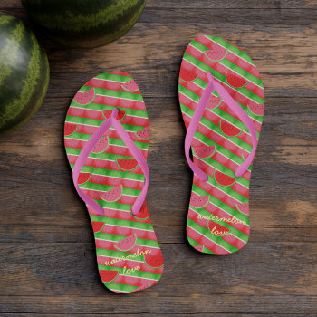 Summer Stripes Watermelon Love Pink And Green Flip Flops by watermelontree at Zazzle