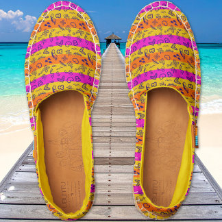 Summer Stripes with symbols-Orange Fuchsia Yellow Espadrilles