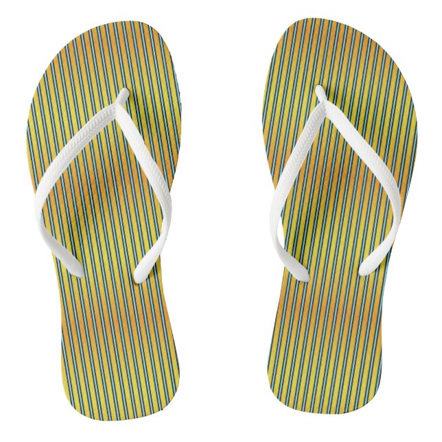 Summer Stripes Yellow Orange Aqua Flip Flops (Footbed)