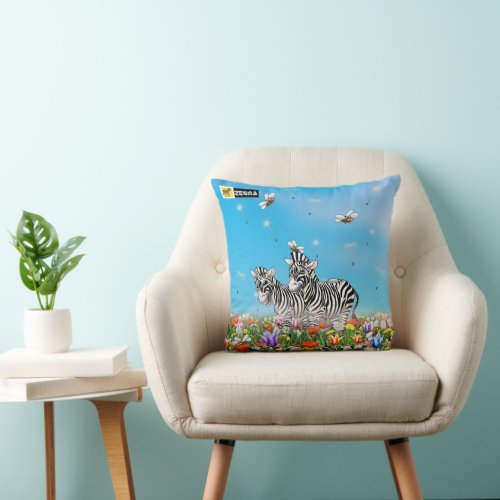 Summer Stroll Cute Zebras Flower Glad Watercolor Throw Pillow