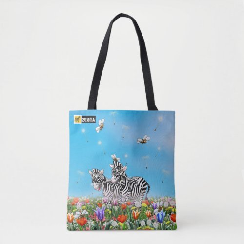 Summer Stroll Cute Zebras Flower Glad Watercolor Tote Bag