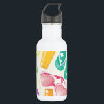 Summer Stuff Water Bottle<br><div class="desc">Pattern of yellow, pink and turquoise flip flops, sunglasses and suntan lotion</div>