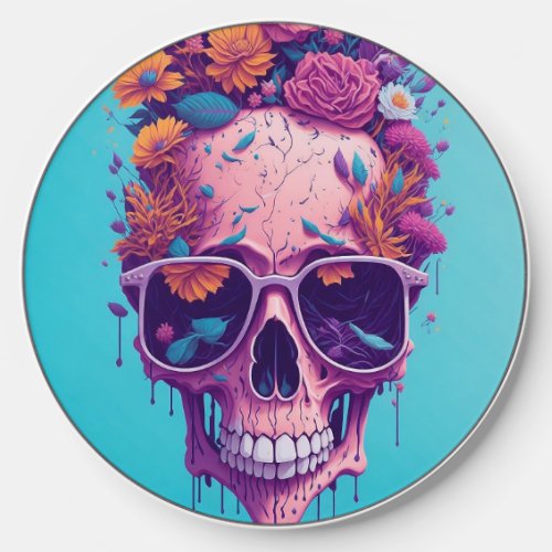 Summer Style Skull with Sunglasses and Flowers Wireless Charger