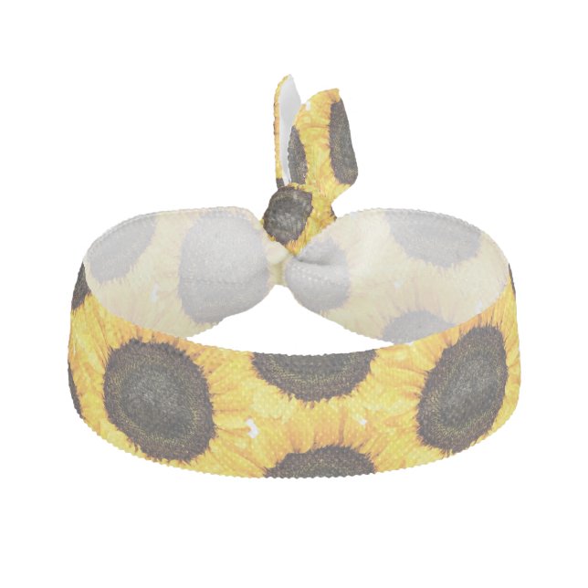 Summer Style Yellow Sunflower Floral Print  Elastic Hair Tie (Front)