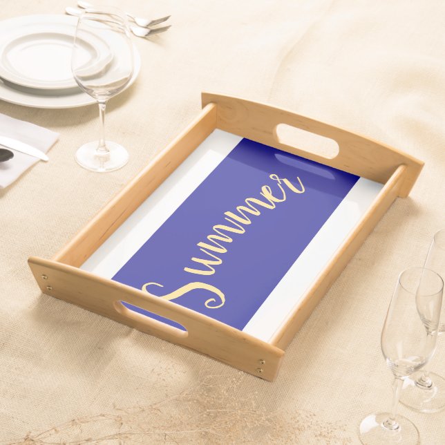 SUMMER Stylish Modern Royal Blue White Stripes  Serving Tray (Front)