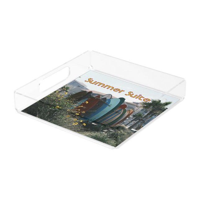 Summer Suite Surfboards & Palm Trees Acrylic Tray (Angled)