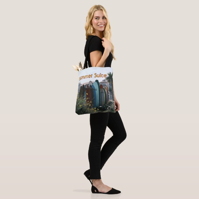 Summer Suite Surfboards & Palm Trees Tote Bag (On Model)