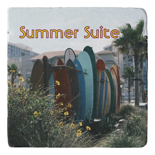 Summer Suite Surfboards & Palm Trees Trivet (Front)