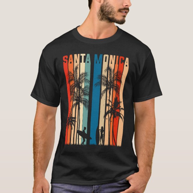 Summer Sun Beach California USA Retro Santa Monica T-Shirt (Front)