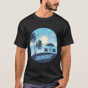 Summer, Sun, Beach, Chairs, Umbrella & Palm Trees T-Shirt