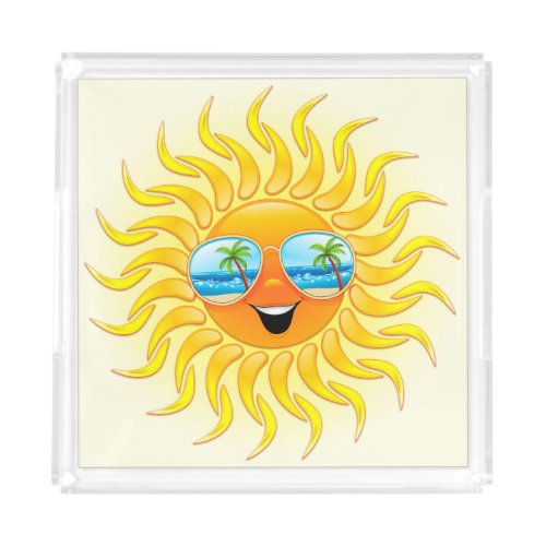 Summer Sun Cartoon with Sunglasses  Acrylic Tray