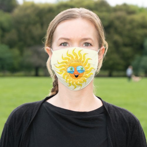 Summer Sun Cartoon with Sunglasses  Adult Cloth Face Mask