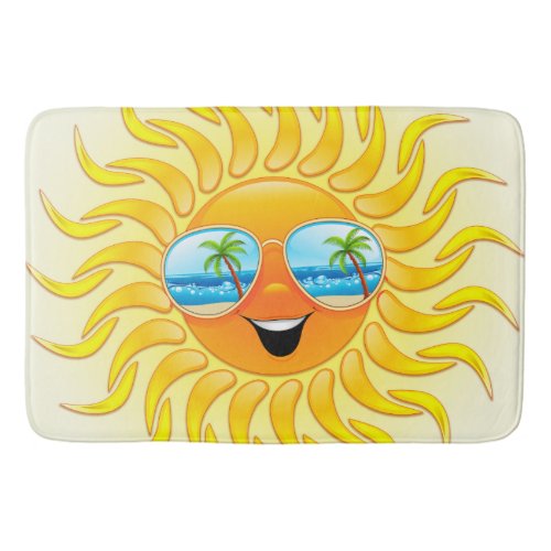 Summer Sun Cartoon with Sunglasses  Bath Mat