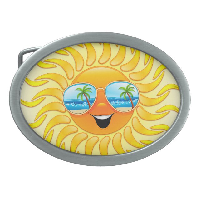 Summer Sun Cartoon with Sunglasses  Belt Buckle (Front)