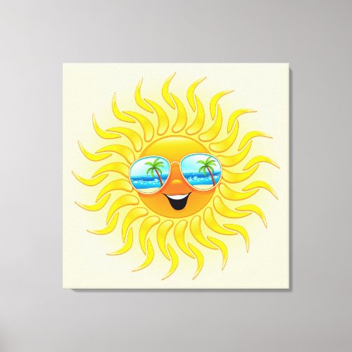 Summer Sun Cartoon with Sunglasses canvas