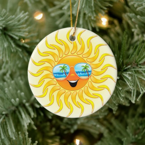 Summer Sun Cartoon with Sunglasses  Ceramic Ornament