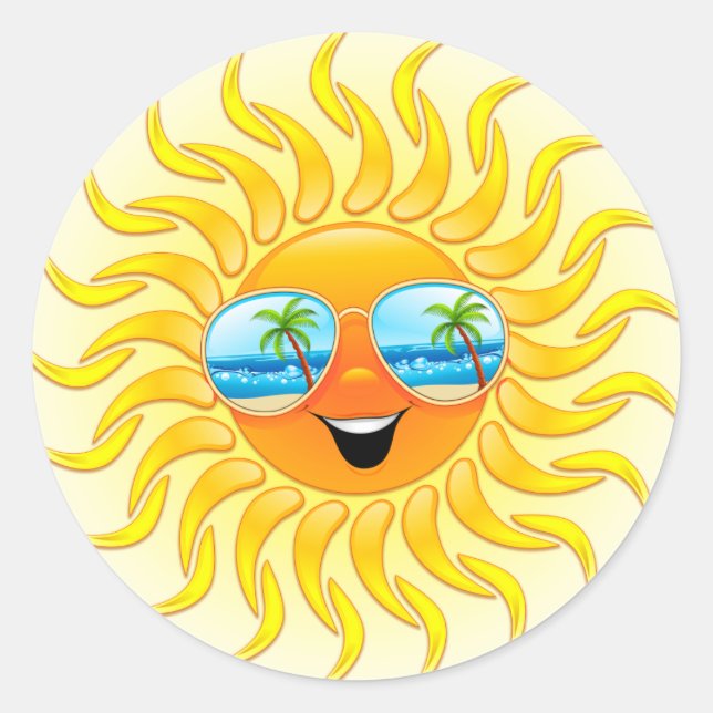 Summer Sun Cartoon with Sunglasses  Classic Round Sticker (Front)