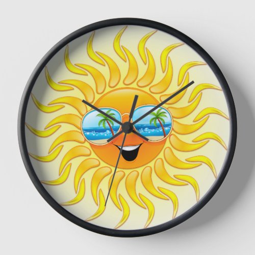 Summer Sun Cartoon with Sunglasses  Clock