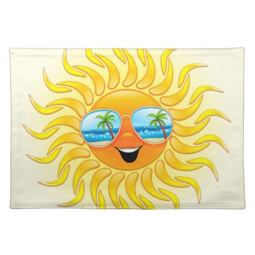 Summer Sun Cartoon with Sunglasses  Cloth Placemat