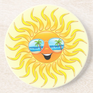 Summer Sun Cartoon with Sunglasses coaster