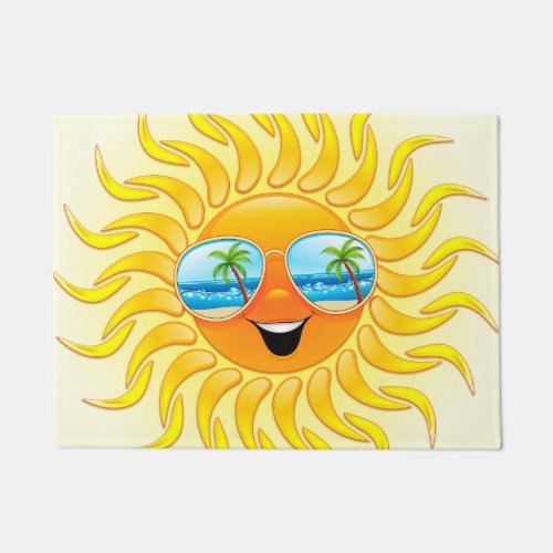 Summer Sun Cartoon with Sunglasses  Doormat