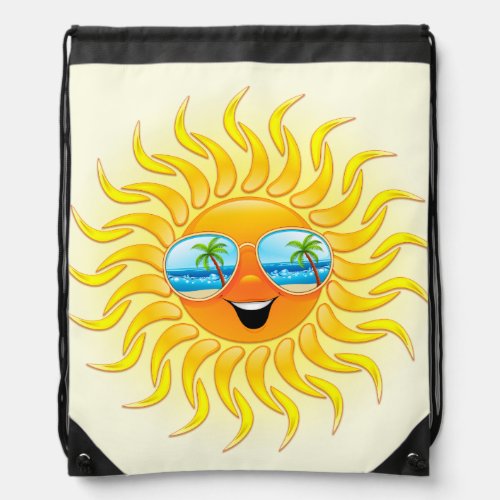 Summer Sun Cartoon with Sunglasses  Drawstring Bag