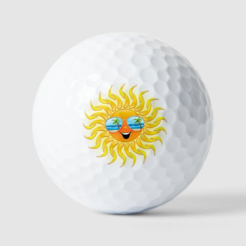 Summer Sun Cartoon with Sunglasses  Golf Balls