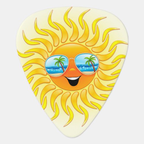 Summer Sun Cartoon with Sunglasses  Guitar Pick