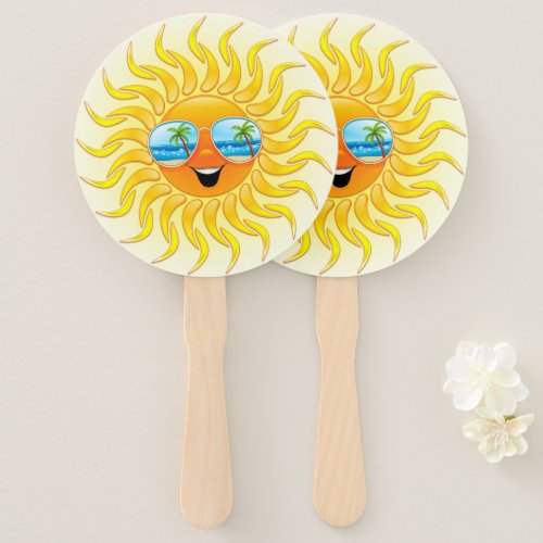 Summer Sun Cartoon with Sunglasses  Hand Fan