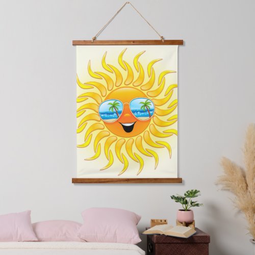 Summer Sun Cartoon with Sunglasses  Hanging Tapestry