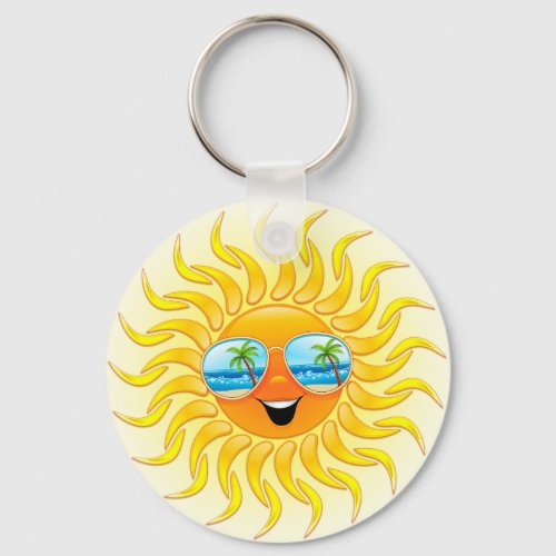 Summer Sun Cartoon with Sunglasses  Keychain