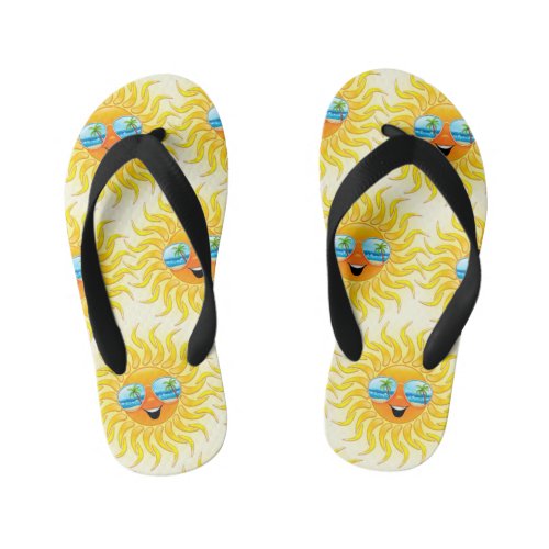 Summer Sun Cartoon with Sunglasses  Kids Flip Flops