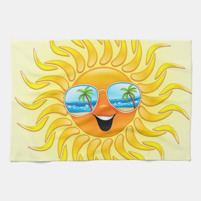 Summer Sun Cartoon with Sunglasses kitchen towels (Horizontal)