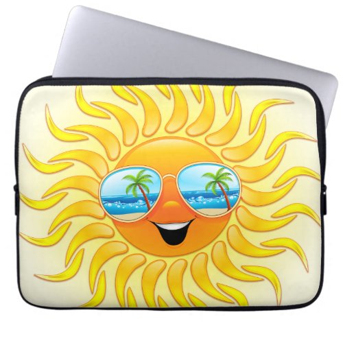 Summer Sun Cartoon with Sunglasses  Laptop Sleeve