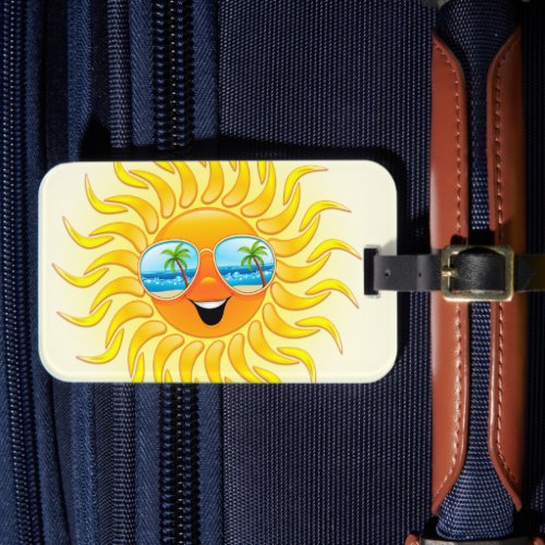 Summer Sun Cartoon with Sunglasses  Luggage Tag