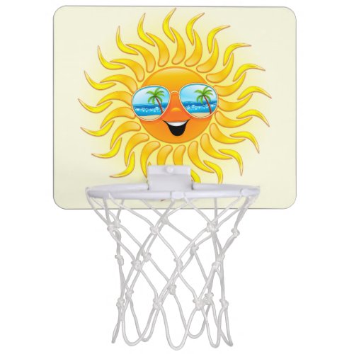 Summer Sun Cartoon with Sunglasses  Mini Basketball Hoop