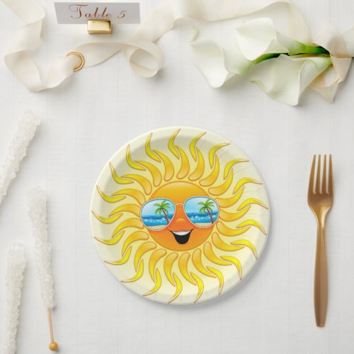 Summer Sun Cartoon with Sunglasses  Paper Plates