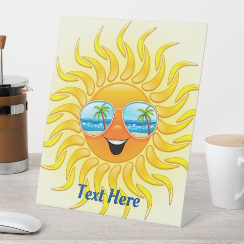 Summer Sun Cartoon with Sunglasses  Pedestal Sign