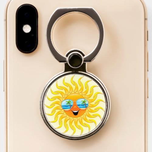 Summer Sun Cartoon with Sunglasses  Phone Ring Stand