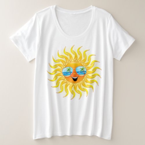 Summer Sun Cartoon with Sunglasses  Plus Size T_Shirt