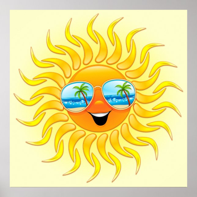 Summer Sun Cartoon with Sunglasses poster (Front)
