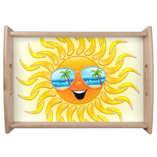 Summer Sun Cartoon with Sunglasses  Serving Tray
