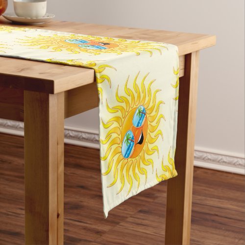 Summer Sun Cartoon with Sunglasses  Short Table Runner