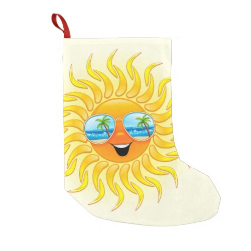 Summer Sun Cartoon with Sunglasses  Small Christmas Stocking