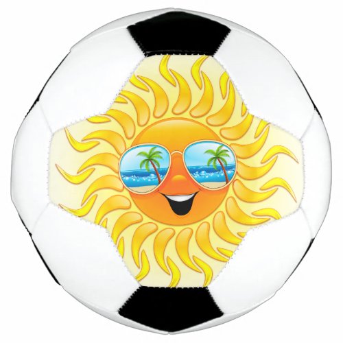 Summer Sun Cartoon with Sunglasses  Soccer Ball