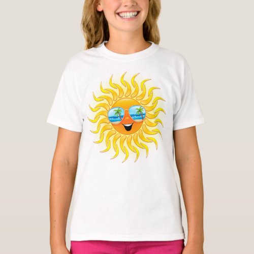 Summer Sun Cartoon with Sunglasses  T_Shirt