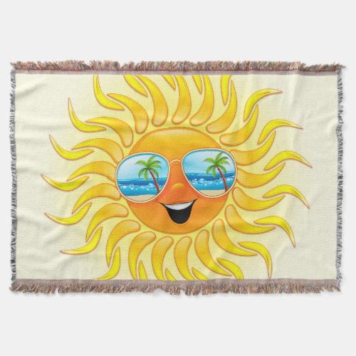 Summer Sun Cartoon with Sunglasses  Throw Blanket