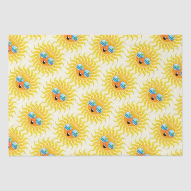 Summer Sun Cartoon with Sunglasses  Tissue Paper (Front)